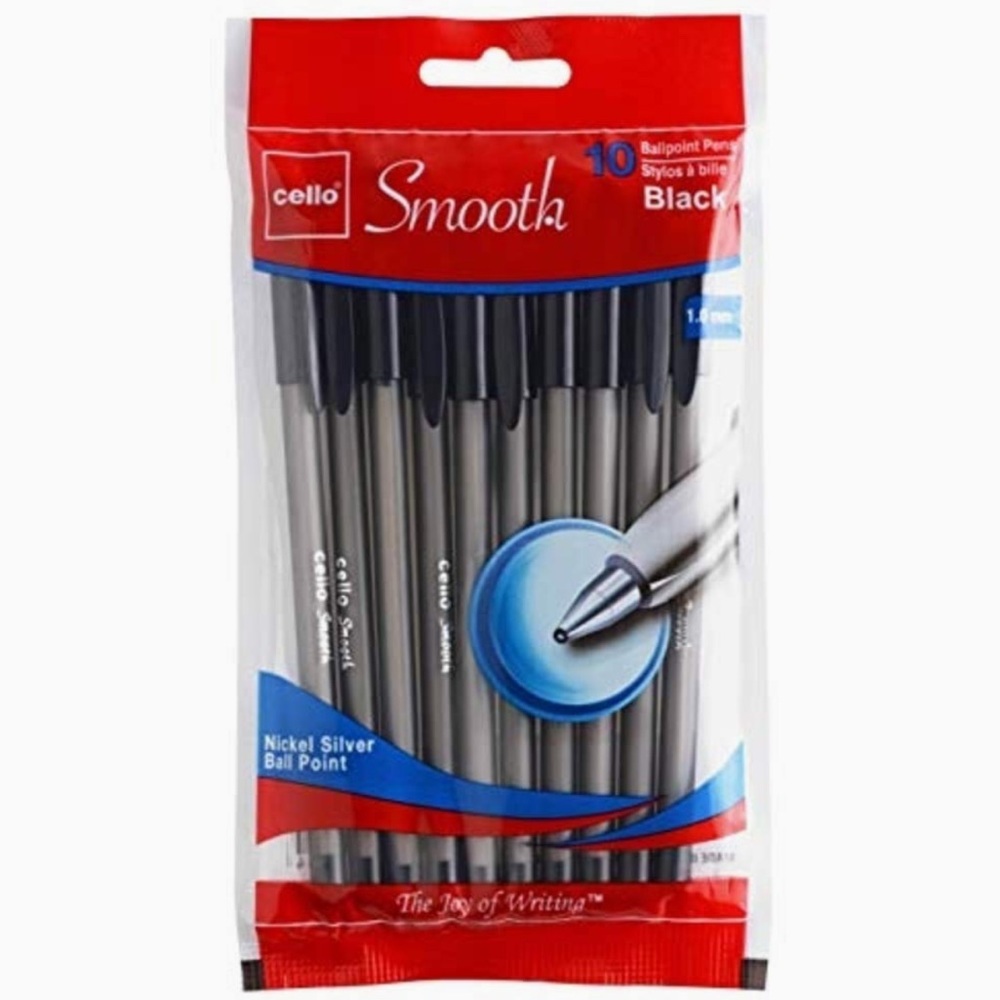 CELLO 10 Count Smooth Stick 1.0mm Black Ballpoint Pens NWT